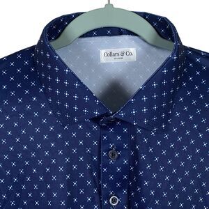 Collars & Co Polo Shirt Men 2XL Navy Blue 5 Diamond Golf Preppy Dress Collar NEW